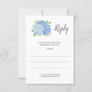 Blue Hydrangea Wasserfarbe Blumenzehen RSVP Karte