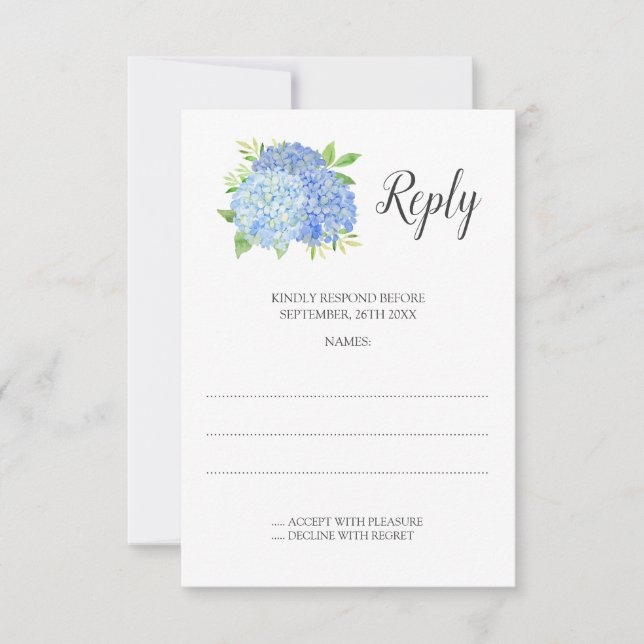 Blue Hydrangea Wasserfarbe Blumenzehen RSVP Karte (Vorderseite)