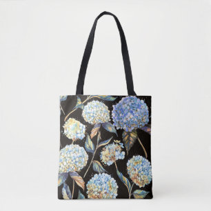 Blue Hydrangea Wasserfarbe: Dunkles, nahtloses Mus