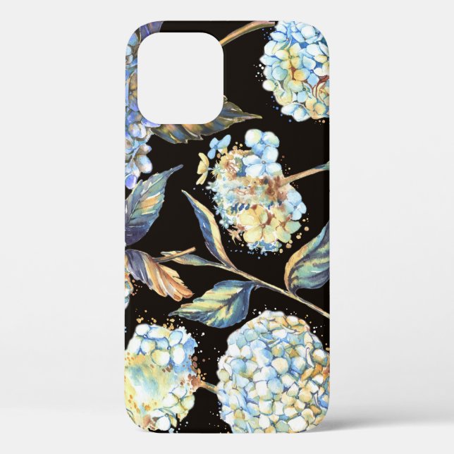 Blue Hydrangea Wasserfarbe: Dunkles, nahtloses Mus Case-Mate iPhone Hülle (Rückseite)