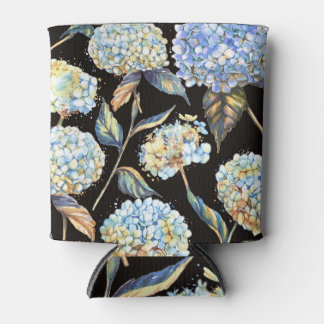 Blue Hydrangea Wasserfarbe: Dunkles, nahtloses Mus Dosenkühler