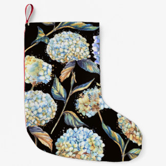 Blue Hydrangea Wasserfarbe: Dunkles, nahtloses Mus Kleiner Weihnachtsstrumpf