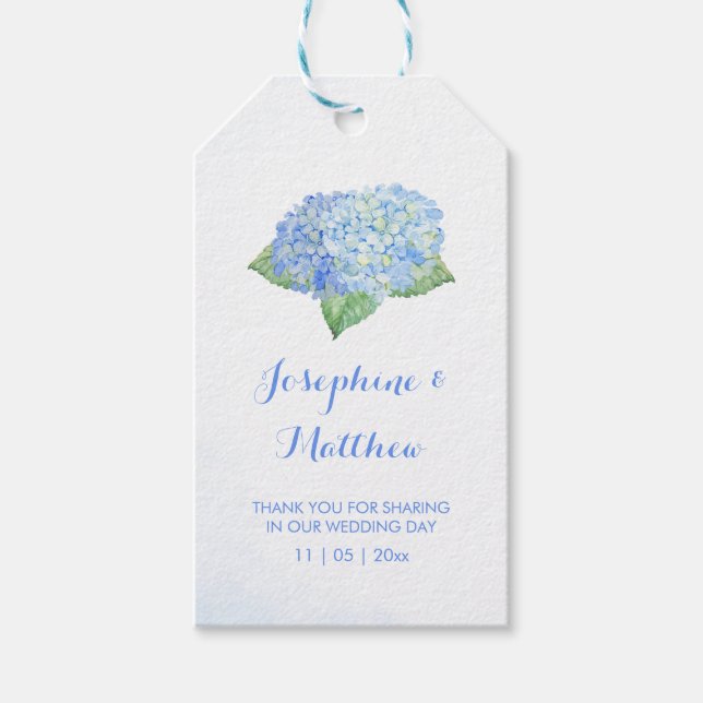 Blue Hydrangea Wasserfarbe Gastgeschenk Hochzeit Geschenkanhänger (Vorderseite)