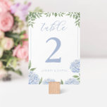 Blue Hydrangea Wasserfarbe Personalisiert Tischnummer<br><div class="desc">Diese wunderschöne Blumenkarte mit Aquarellblau-Hydrangea-Blume und Ihrem eigenen Text auf beiden Seiten der Tischnummer. Verwenden Sie die Vorlage,  um Ihre Informationen auszufüllen. Mit der Funktion "Weitere Anpassung" können Sie den Schriftart (Größe,  Stil,  Farbe) ändern,  mehr Textzeilen hinzufügen oder das Layout ändern.</div>