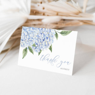 Blue Hydrangea Watercolor Blooms Script Dankeskarte