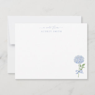 Blue Hydrangea Watercolor Blooms Script Dankeskarte