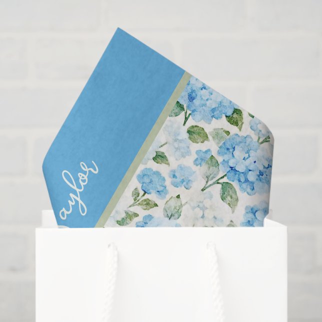 Blue Hydrangea Watercolor Floral Name Seidenpapier (Geschenktüte)
