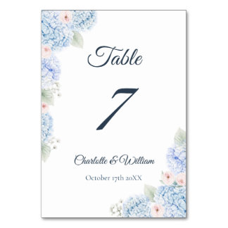 Blue Hydrangea Watercolor Floral Table Number Tischnummer