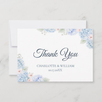 Blue Hydrangea Watercolor Floral Thank You Card Dankeskarte