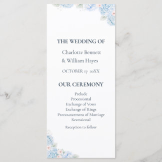 Blue Hydrangea Watercolor Floral Wedding Program Programm