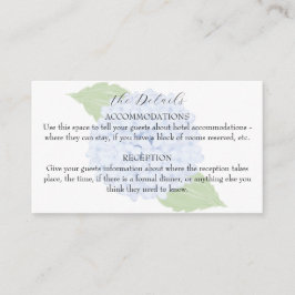 Blue Hydrangea Watercolor Hochzeitsdetails Begleitkarte