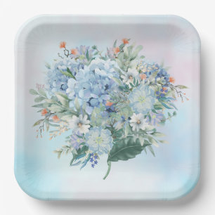 Blue Hydrangea Watercolor Paper Plate Pappteller