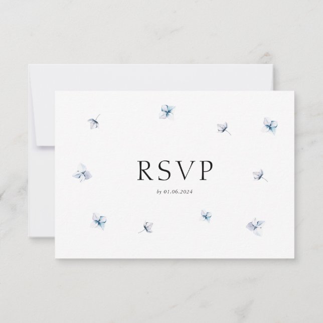 Blue Hydrangea Watercolor RSVP Card mit Umschlag (Rückseite)