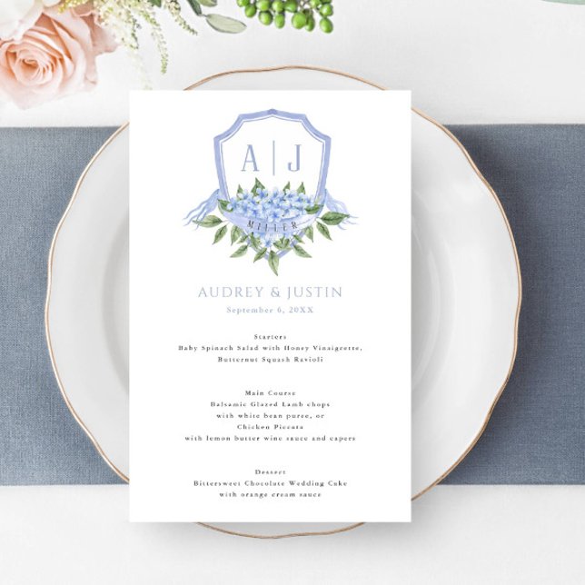 Blue Hydrangea Watercolor Wappen Wedding Paper Men Flyer (Von Creator hochgeladen)