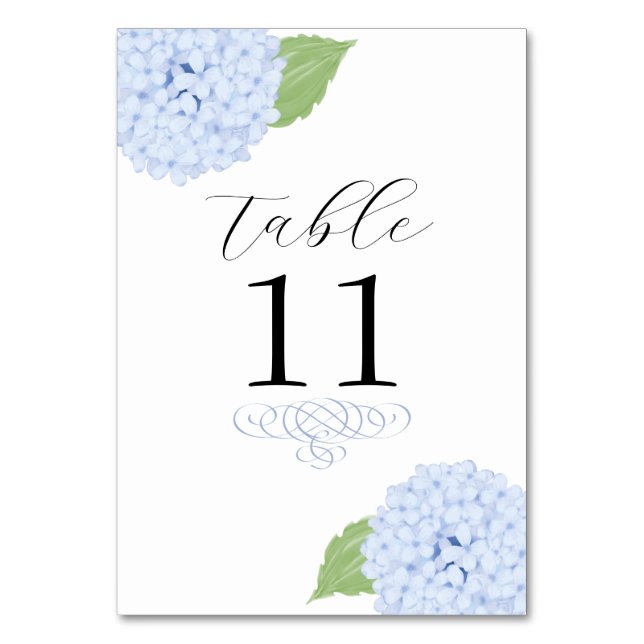 Blue Hydrangea Watercolor Wedding Tischnummer (Vorderseite)