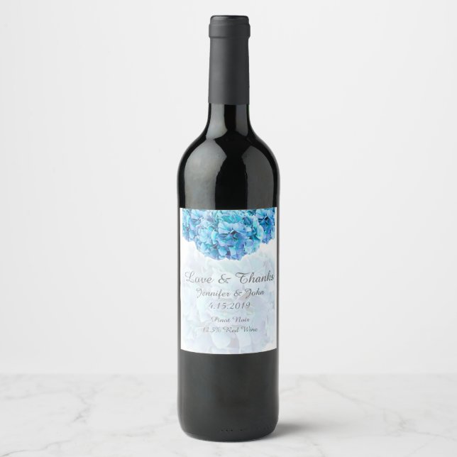 Blue Hydrangea Wedding Collection Weinlabel Weinetikett (Vorderseite)