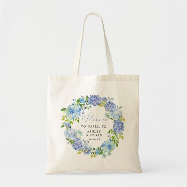 Blue Hydrangea Wedding Destination Willkommensbeut Tragetasche (Vorne)