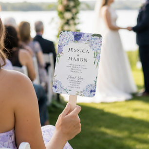 Blue Hydrangea Wedding Fan Programm Fächer