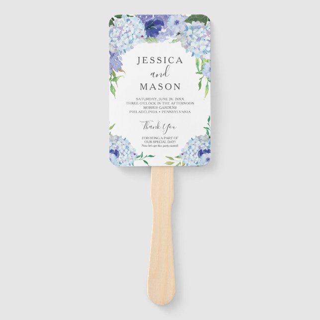 Blue Hydrangea Wedding Fan Programm Fächer (Vorderseite)