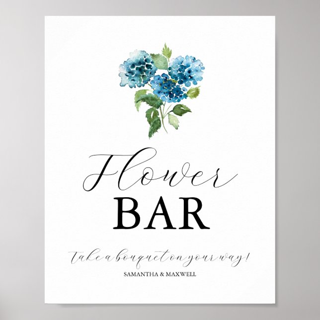 Blue Hydrangea Wedding Flower Bar Signs Poster (Vorne)