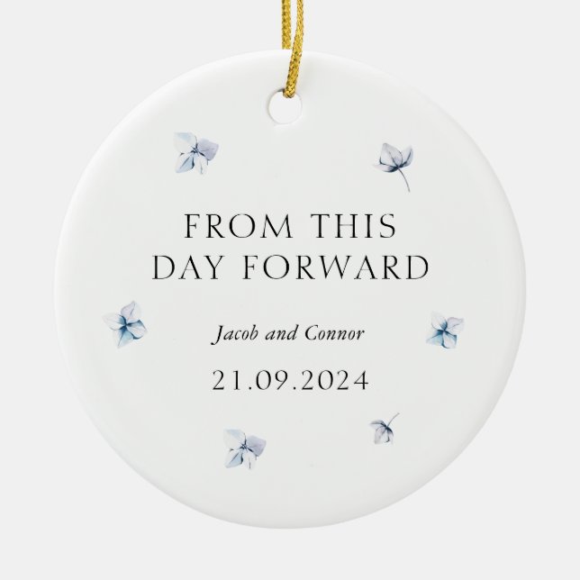 Blue Hydrangea Wedding Gift Weihnachtsbaum Keramik Keramik Ornament (Vorne)
