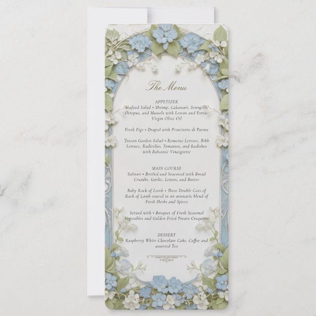Blue Hydrangea Wedding Menu Card Einladung (Vorderseite)
