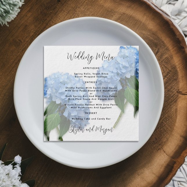 Blue Hydrangea Wedding Menu Round Einladung (Von Creator hochgeladen)