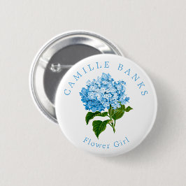 Blue Hydrangea Wedding Party Flower Girl Button
