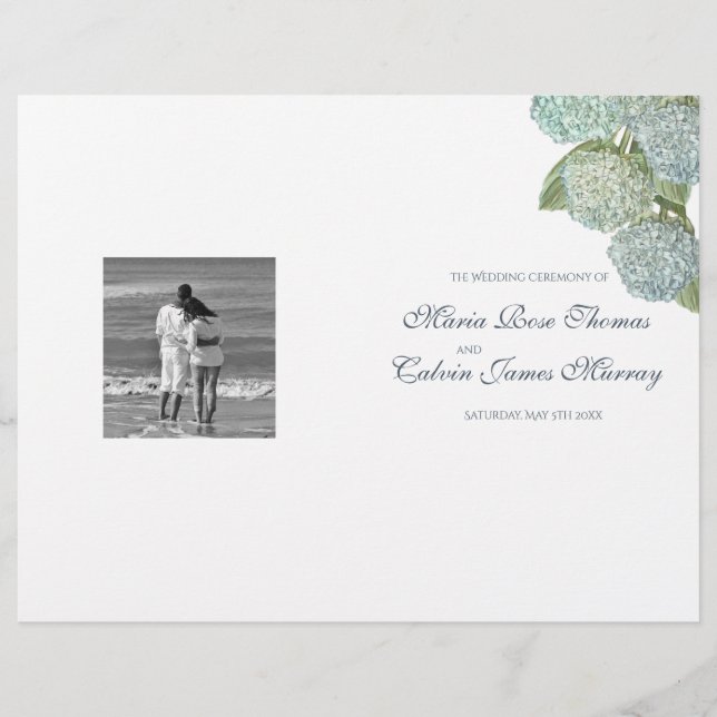 Blue Hydrangea Wedding Program (Vorderseite)