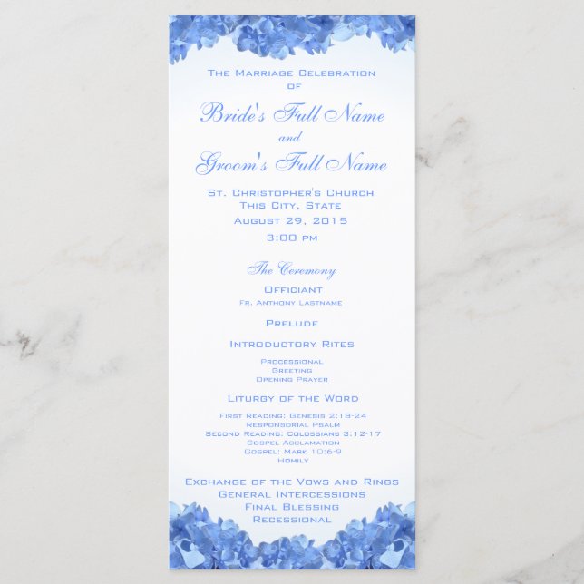 Blue Hydrangea Wedding Program Programm (Vorderseite)