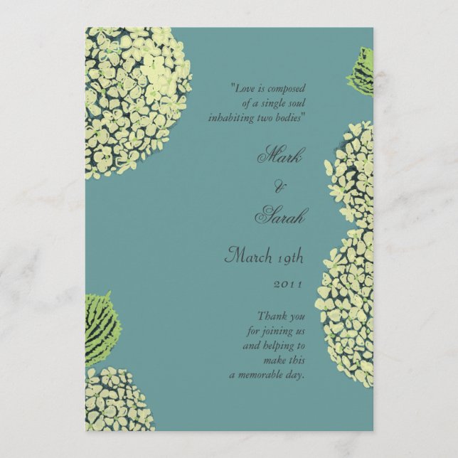 Blue Hydrangea Wedding Program Programm (Vorderseite)