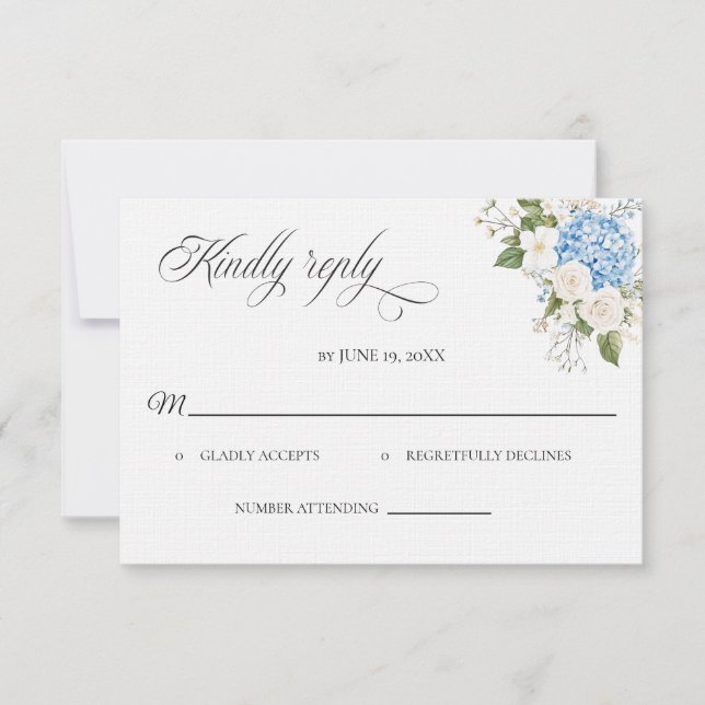 Blue Hydrangea Wedding RSVP card (Vorderseite)