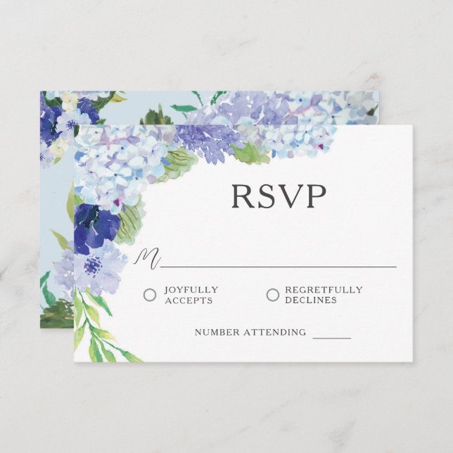 Blue Hydrangea Wedding RSVP Card Save The Date (Vorne/Hinten)