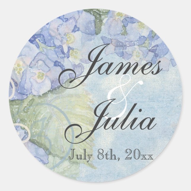 Blue Hydrangea, Wedding Siegel Runder Aufkleber (Vorderseite)