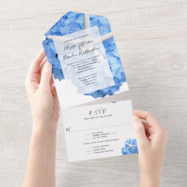 Blue Hydrangea Wedge All In One Einladung