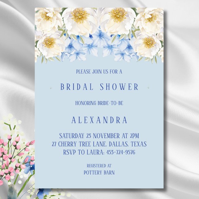 Blue Hydrangea Weißer Blumengarten Brautparty Einladung (Von Creator hochgeladen)