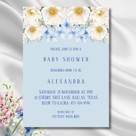 Blue Hydrangea White Floral Garden Baby Dusche Einladung