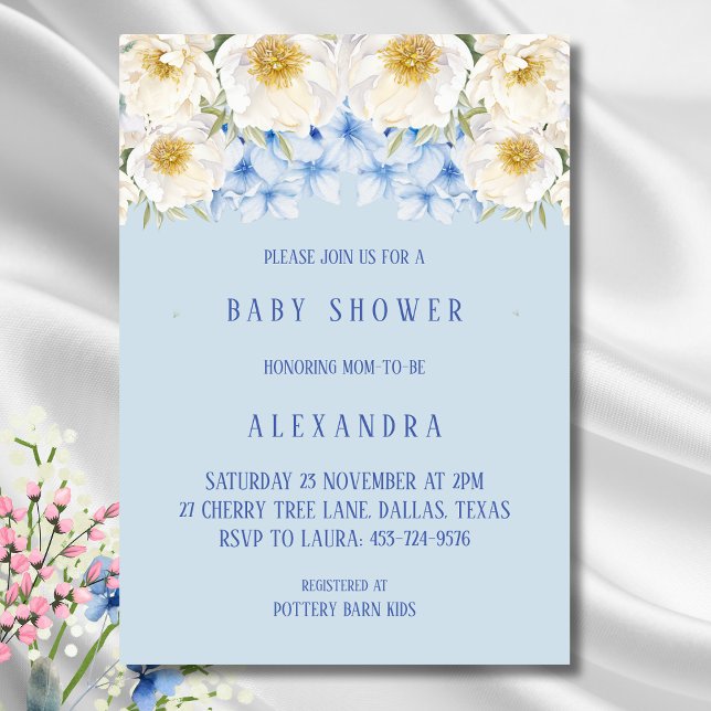 Blue Hydrangea White Floral Garden Baby Dusche Einladung (Von Creator hochgeladen)