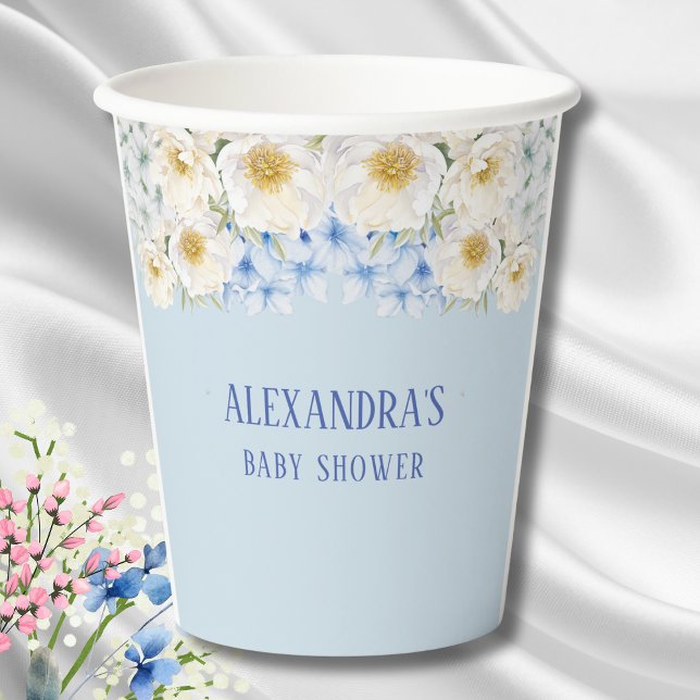 Blue Hydrangea White Floral Garden Baby Dusche Pappbecher (Von Creator hochgeladen)