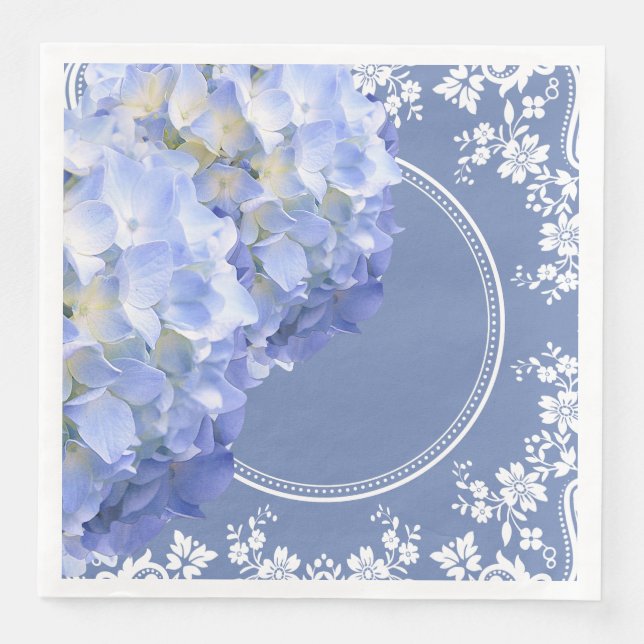 Blue Hydrangea White Lace Party Hochzeitsempfang Serviette (Vorderseite)