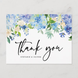 Blue Hydrangea Winter Floral Wedding Vielen Dank Postkarte