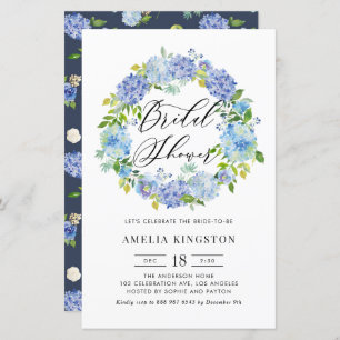 Blue Hydrangea Wreath Bridal Dusche Einladung