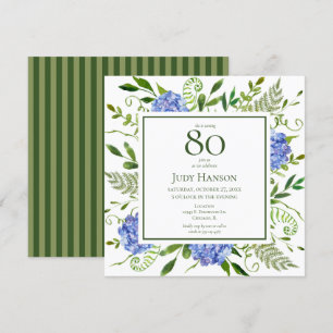 Blue Hydrangeas 80. Geburtstag Einladung