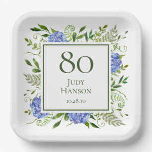 Blue Hydrangeas 80. Geburtstag Pappteller