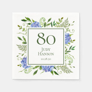 Blue Hydrangeas 80. Geburtstag Serviette