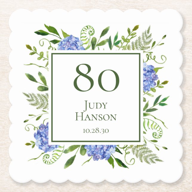 Blue Hydrangeas 80. Geburtstag Untersetzer (Vorderseite)