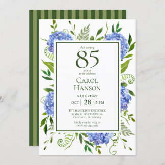 Blue Hydrangeas 85. Geburtstag Einladung