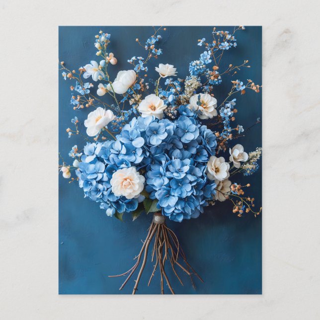 Blue Hydrangeas and White Blossoms Postkarte (Vorderseite)