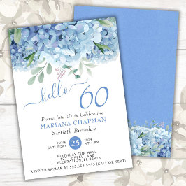Blue Hydrangeas Aquarell Floral 60. Geburtstag in Einladung