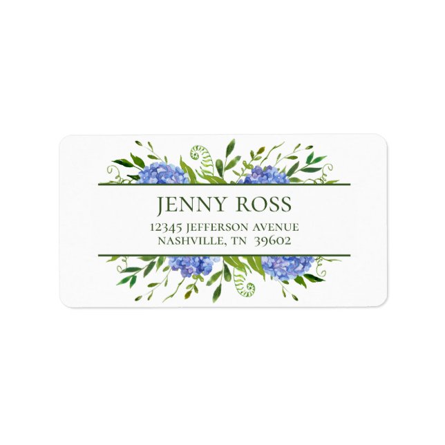 Blue Hydrangeas Baby Dusche Rücksendeadresse Adressaufkleber (Vorne)